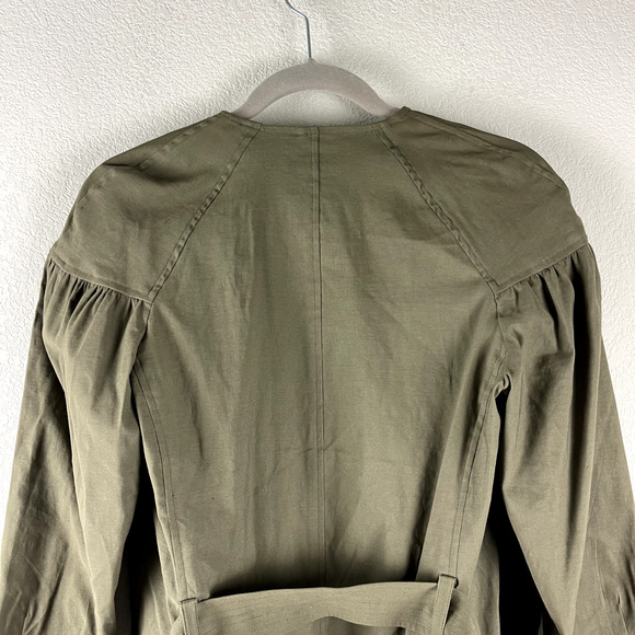 ALC Kendrick Blazer Jacket Womens 4 Green Belted Puff Sleeve Linen Blend Minimal - Picture 13 of 16
